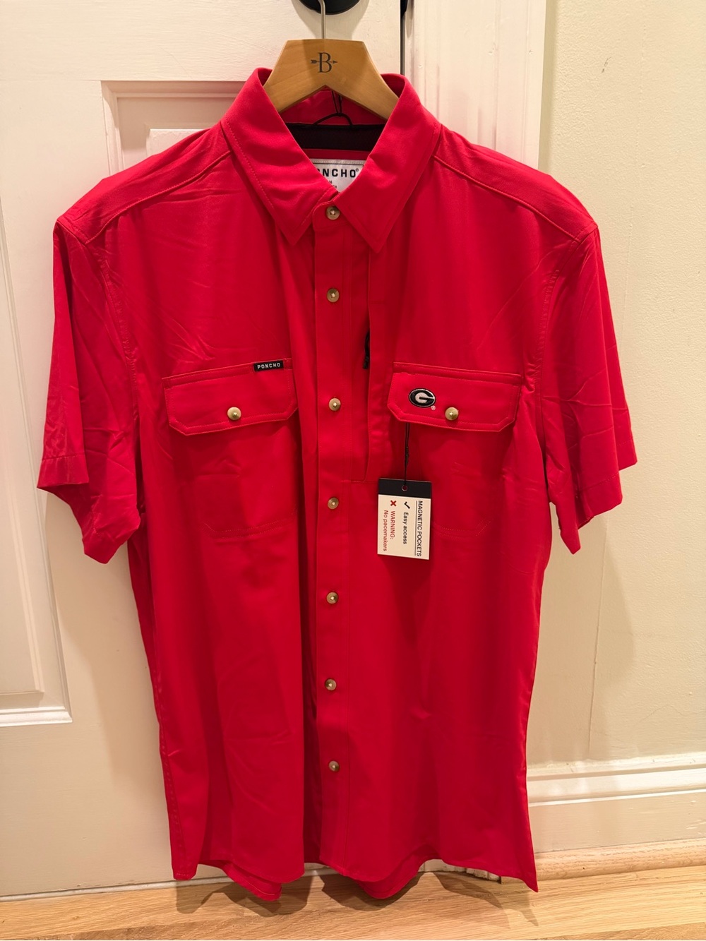 Poncho Short-Sleeve Button-Down Shirt - Red